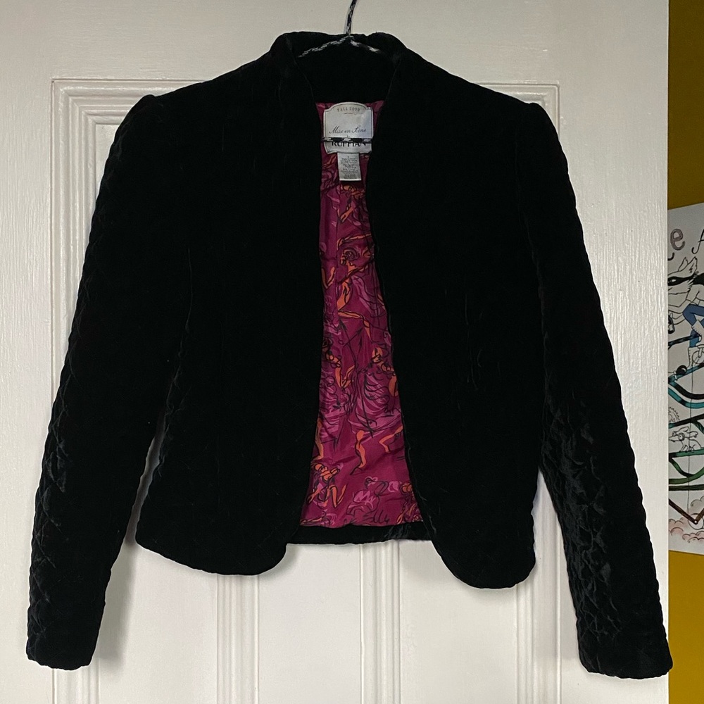 Anthropologie Ruffian quilted black Velvet jacket